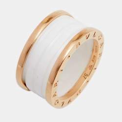 Pre Owned Bvlgari B.Zero1 White Ceramic 18K Rose Gold Band Ring Size 57