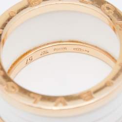 Pre Owned Bvlgari B.Zero1 White Ceramic 18K Rose Gold Band Ring Size 57