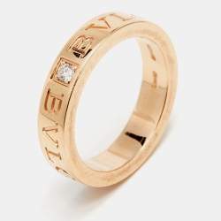 Pre Owned Bvlgari Bvlgari Diamond 18k Rose Gold Band Ring Size 51