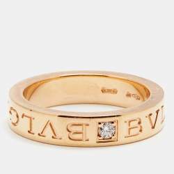 Pre Owned Bvlgari Bvlgari Diamond 18k Rose Gold Band Ring Size 51