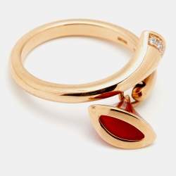Pre Owned Bvlgari Divas' Dream Carnelian Diamonds 18k Rose Gold Charm Ring Size 51