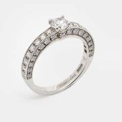 Pre Owned Bvlgari Dedicata A Venezia 0.33 ct Solitate Paved Diamond Platinum Ring Size 48