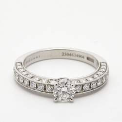 Pre Owned Bvlgari Dedicata A Venezia 0.33 ct Solitate Paved Diamond Platinum Ring Size 48