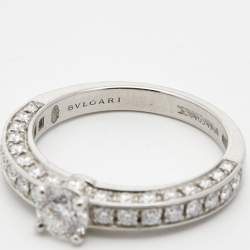 Pre Owned Bvlgari Dedicata A Venezia 0.33 ct Solitate Paved Diamond Platinum Ring Size 48