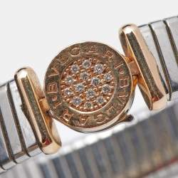 Bvlgari Tubogas Diamond 18K Rose Gold Stainless Steel Cuff Bracelet M
