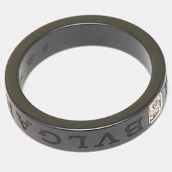Pre Owned Bvlgari Diamond Black Ceramic Band Ring Size 57