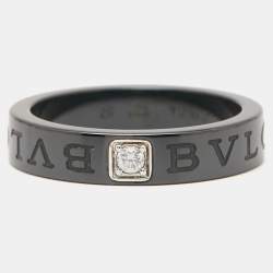 Pre Owned Bvlgari Diamond Black Ceramic Band Ring Size 57