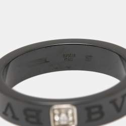 Pre Owned Bvlgari Diamond Black Ceramic Band Ring Size 57