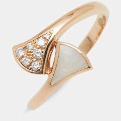 Pre Owned Bvlgari Divas' Dream Mother of Pearl Diamonds 18k Rose Gold Ring Size 57