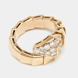 Pre Owned Bvlgari Serpenti Viper Diamond 18K Rose Gold One-Coil Ring Size S