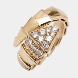 Pre Owned Bvlgari Serpenti Viper Diamond 18K Rose Gold One-Coil Ring Size S