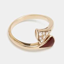 Pre Owned Bvlgari Divas' Dream Carnelian Diamond 18k Rose Gold Ring Size 51