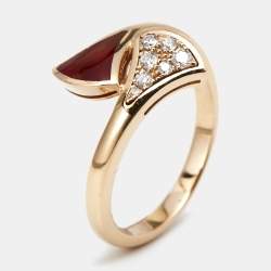 Pre Owned Bvlgari Divas' Dream Carnelian Diamond 18k Rose Gold Ring Size 51