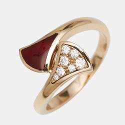 Pre Owned Bvlgari Divas' Dream Carnelian Diamond 18k Rose Gold Ring Size 51