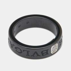 Bvlgari Bvlgari Diamond Black Ceramic 18k White Gold Band Ring Size 51