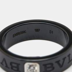 Bvlgari Bvlgari Diamond Black Ceramic 18k White Gold Band Ring Size 51