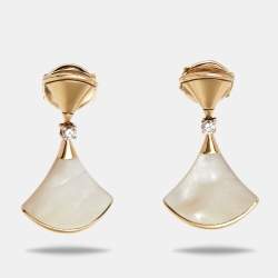 Pre Owned Bvlgari Divas' Dream Mother of Pearl Diamond 18K Yellow Gold Earrings