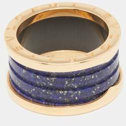 Bvlgari B.Zero1 Lapis Lazuli 18K Rose Gold Band Ring Size 56