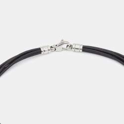 Pre Owned Bvlgari Bvlgari Onyx Mother of Pearl Stainless Steel 18k Yellow Gold Black Leather Cord Pendant Necklace