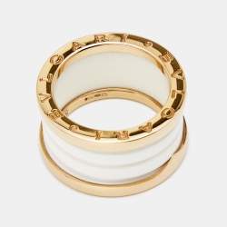 Pre Owned Bvlgari B.Zero1 White Ceramic 18k Rose Gold 4-Band Ring Size 52