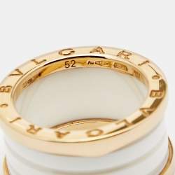 Pre Owned Bvlgari B.Zero1 White Ceramic 18k Rose Gold 4-Band Ring Size 52