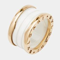 Pre Owned Bvlgari B.Zero1 White Ceramic 18k Rose Gold 4-Band Ring Size 52