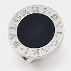 Pre Owned Bvlgari Bvlgari Onyx 18k White Gold Circular Ring  Size 55