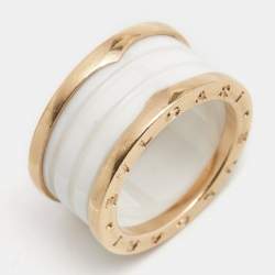 Pre Owned Bvlgari B.Zero1 White Ceramic 18k Rose Gold 4-Band Ring Size 57