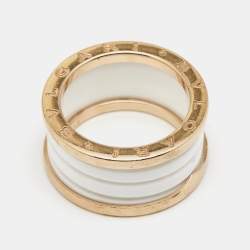 Pre Owned Bvlgari B.Zero1 White Ceramic 18k Rose Gold 4-Band Ring Size 57