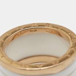 Pre Owned Bvlgari B.Zero1 White Ceramic 18k Rose Gold 4-Band Ring Size 57