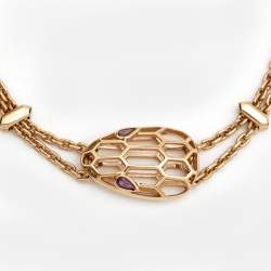 Pre Owned Bvlgari Serpenti Amethyst 18K Rose Gold Station Bracelet S/M