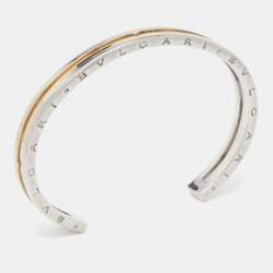 Pre Owned Bvlgari B.Zero1 18k Yellow Gold Stainless Steel Open Cuff Bracelet S