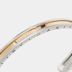 Pre Owned Bvlgari B.Zero1 18k Yellow Gold Stainless Steel Open Cuff Bracelet S