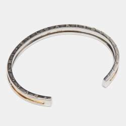 Pre Owned Bvlgari B.Zero1 18k Yellow Gold Stainless Steel Open Cuff Bracelet S