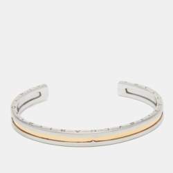 Pre Owned Bvlgari B.Zero1 18k Yellow Gold Stainless Steel Open Cuff Bracelet S