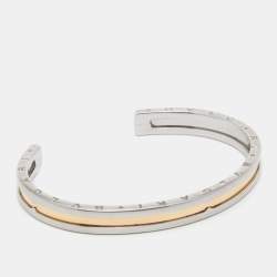 Pre Owned Bvlgari B.Zero1 18k Yellow Gold Stainless Steel Open Cuff Bracelet S