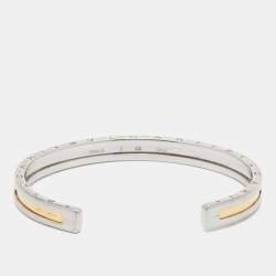 Pre Owned Bvlgari B.Zero1 18k Yellow Gold Stainless Steel Open Cuff Bracelet S