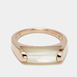 Pre Owned Bvlgari Tronchetto Mother of Pearl 18k Rose Gold Ring Size 52