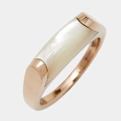 Pre Owned Bvlgari Tronchetto Mother of Pearl 18k Rose Gold Ring Size 52