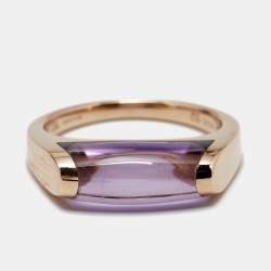 Pre Owned Bvlgari Tronchetto Amethyst 18k Rose Gold Ring Size 52