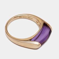 Pre Owned Bvlgari Tronchetto Amethyst 18k Rose Gold Ring Size 52