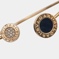 Pre Owned Bvlgari Bvlgari Onyx  Diamonds 18K Rose Gold Open Cuff Bracelet M