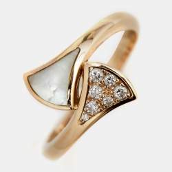 Pre Owned Bvlgari Divas' Dream  Mother of Pearl Diamond 18k Rose Gold Ring Size 53