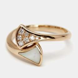Pre Owned Bvlgari Divas' Dream  Mother of Pearl Diamond 18k Rose Gold Ring Size 53