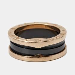 Pre Owned Bvlgari B.Zero1 Black Ceramic 18K Rose Gold Two-Band Ring Size 56