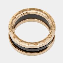 Pre Owned Bvlgari B.Zero1 Black Ceramic 18K Rose Gold Two-Band Ring Size 56
