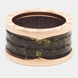 Pre Owned Bvlgari B.Zero1 Green Marble 18K Rose Gold 4-Band Ring Size 55
