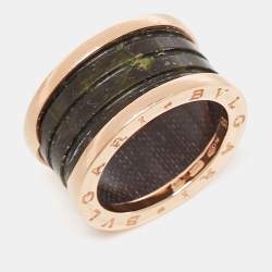Pre Owned Bvlgari B.Zero1 Green Marble 18K Rose Gold 4-Band Ring Size 55