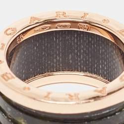 Pre Owned Bvlgari B.Zero1 Green Marble 18K Rose Gold 4-Band Ring Size 55
