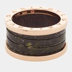 Pre Owned Bvlgari B.Zero1 Green Marble 18K Rose Gold 4-Band Ring Size 55